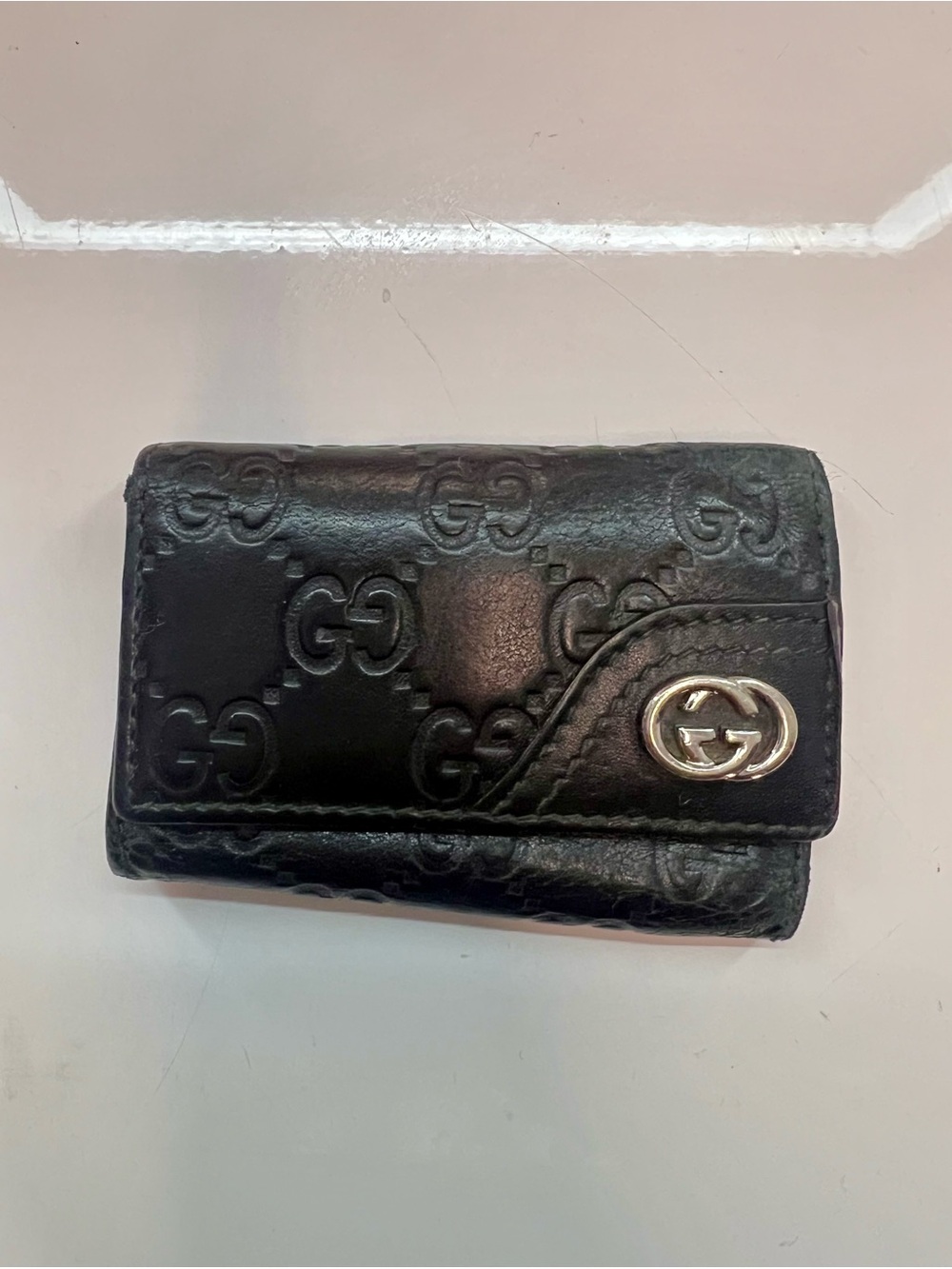 Gucci Britt Guccissima Black Leather Key Case with Silver Hardware